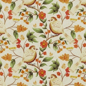 Vintage Botanical Birds - Elegant Floral and Aviary Pattern for Fabric and Wallpaper Design