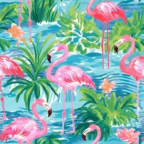 Flamingo Fling - Pink/ Blue on White 