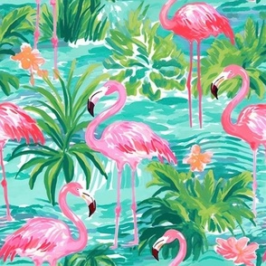 Flamingo Fling - Pink/ Aqua on White