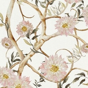 8" Tree Peony Floral Chinoiserie Blush Pink and White by Audrey Jeanne