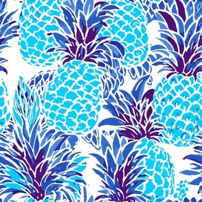 Pineapple Paradise - Aqua/Blue on White