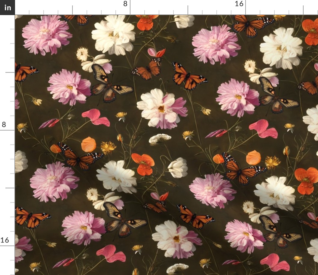 jane's butterfly garden: moody florals, wildflowers, cottagecore, dark academia, butterfly floral wallpaper
