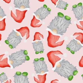 Scattered Funny Watercolour Green and Red with Grey Beard Christmas Gnomes - Blush