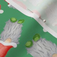 Scattered Funny Watercolour Green and Red with Grey Beard Christmas Gnomes - Green