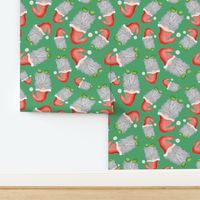 Scattered Funny Watercolour Green and Red with Grey Beard Christmas Gnomes - Green