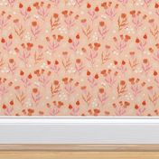 Flower night thistles and daisies summer garden colorful retro style blossom orange pink on blush SMALL 