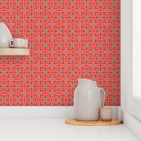 Flower Tile Grid, Black and Orange on Red- Summer Flower Collection