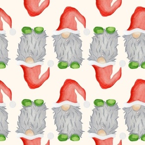 Funny Watercolour Green and Red with Grey Beard Christmas Gnomes - Cream