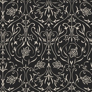 damask 02 - bone beige_ raisin black - black and white rococo victorian wallpaper