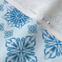 Lynn's Circle Of Flowers, Blue on Light Blue - Summer Flowers Collection