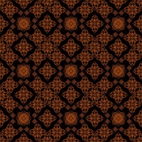 Lynn's Circle Of Flowers, Orange on Black - Summer Flowers Collection 