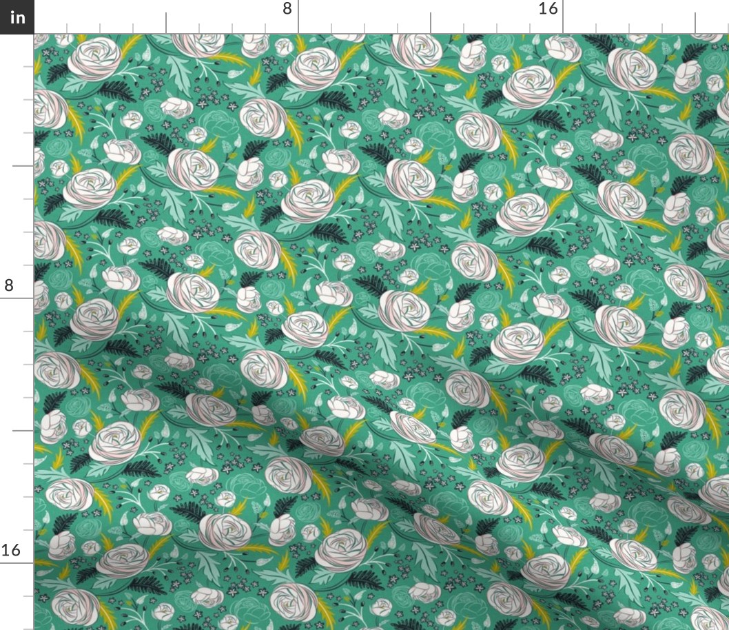 Bella Buttercups Boho Floral Green Small