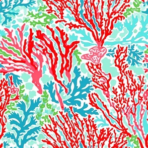 Coral Carousel - Coral/Teal on White 