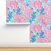 Coral Cabana - Pink/Blue on White