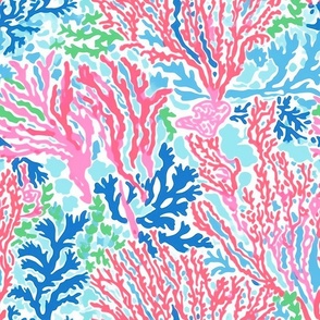 Coral Cabana - Pink/Blue on White