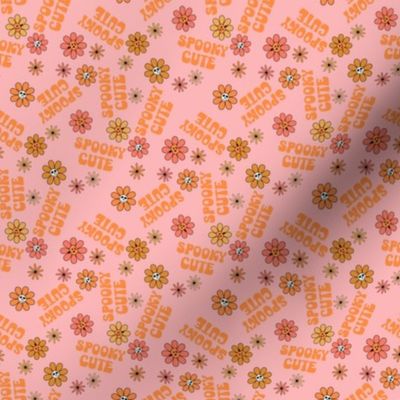 TINY Spooky Cute Halloween Hippie Groovy pink fabric 4in