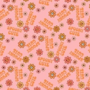 TINY Spooky Cute Halloween Hippie Groovy pink fabric 4in
