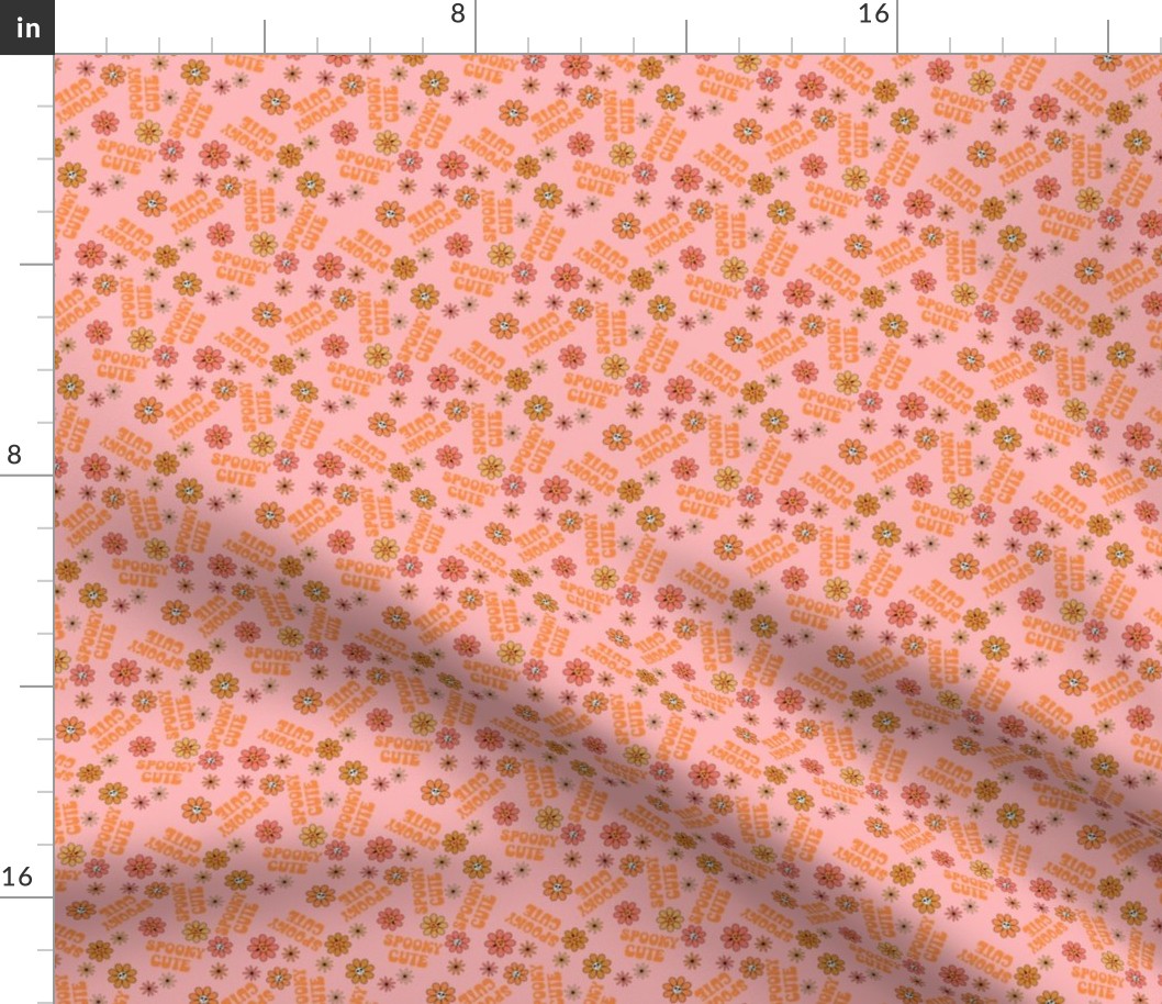 TINY Spooky Cute Halloween Hippie Groovy pink fabric 4in