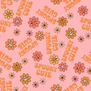 SMALL Spooky Cute Halloween Hippie Groovy pink fabric 6in