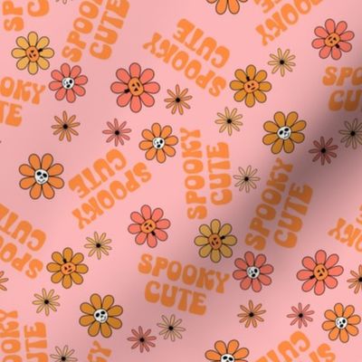 MEDIUM Spooky Cute Halloween Hippie Groovy pink fabric 8in