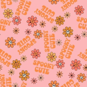 LARGE Spooky Cute Halloween Hippie Groovy pink fabric 10in