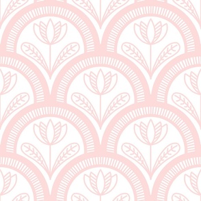 Blush Scallop Folk Floral with White Background