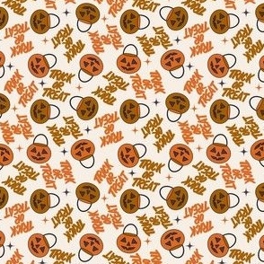 MINI Trick or Treat Halloween fabric - boho cream light orange kids gender neutral 4in