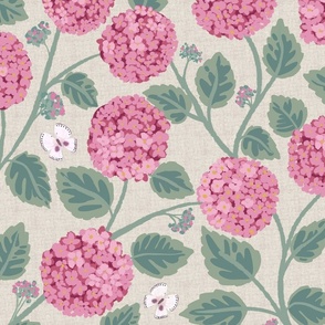 Pink Hydrangeas on linen look large 21’