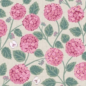 Pink Hydrangeas on linen look small 10.5’