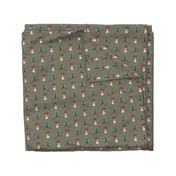 Cozy Winter Deer, Fawn, Christmas Tree Sled, Holidays Plaid - Olive Green Grey