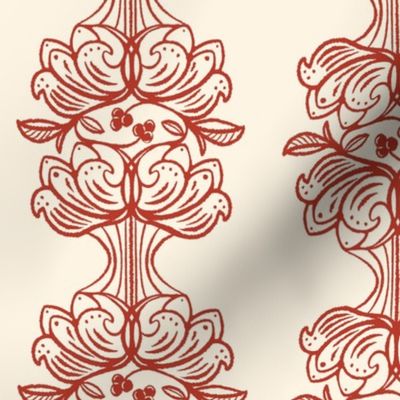 French Country Floral Stripe Red on Cream small scale