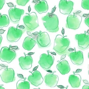 Watercolor Granny Smith Apple in Mint Green - (XL)