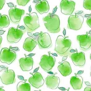 Watercolor Granny Smith Apples in Bright Green