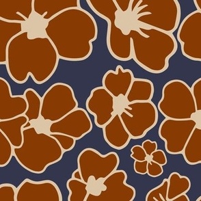 large hand-drawn blooms - rust and blue