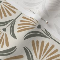Flower Ogee _ Creamy White, Limed Ash Green, Lion Gold Yellow Mustard _ Hand Painted Floral