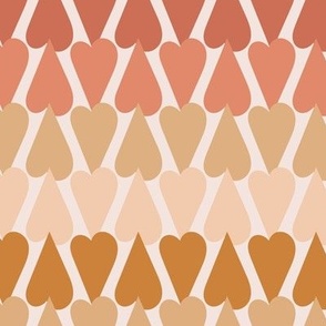 350 - Large scale multicoloured overlapping apricot, mustard, blush and coral hearts creating a pretty retro stripe effect, for kids apparel, children accessories m, modern wedding table linen, romantic valentine craft and patchwork projects. 