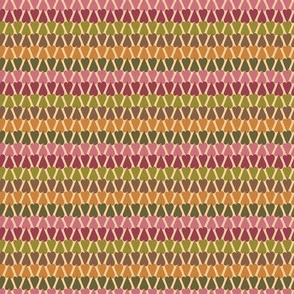 350 - Small scale multicoloured overlapping red, orange, mustard, coral pink and olive green hearts creating a pretty retro stripe effect, for kids apparel, children accessories m, modern wedding table linen, romantic valentine craft and patchwork pr