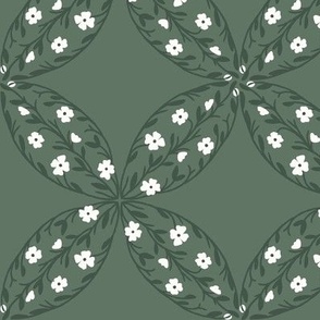 Green and White Floral Quatrefoil