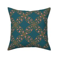 Gold and Turquoise TealFloral Quatrefoil 