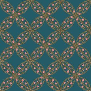 Gold and Turquoise TealFloral Quatrefoil 