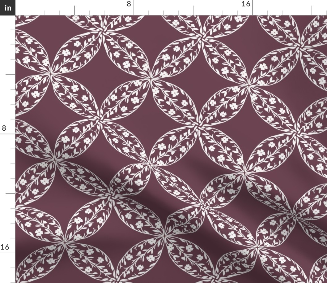 Maroon and White Floral Quatrefoil 