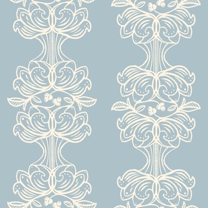 French Country Floral Stripe in Cream on Blue large scale 