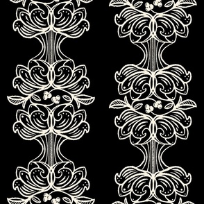 French Country Floral Stripe Cream on Black large scale