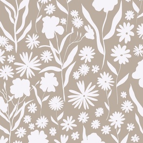 Offset springtime mono flowers neutral wallpaper