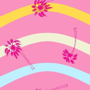 Palm Trees on Waves_Multi color Pink_LARGE