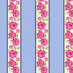 Chambray pink roses and ticking stripe - 7”
