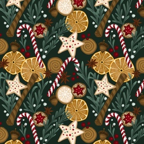 Holiday Treats // large scale // deep green background