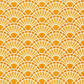 Serene Sunshine- 13 Marigold- Art Deco Wallpaper- Geometric Minimalist Monochromatic Scalloped Suns- Petal Cotton Solids Coordinate- Small- Bright Orange- Dopamine