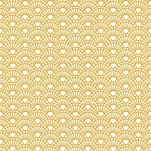 Serene Sunshine- 13 Marigold on Off White- Art Deco Wallpaper- Geometric Minimalist Monochromatic Scalloped Suns- Petal Cotton Solids Coordinate- sMini- Bright Orange- Dopamine