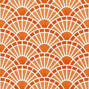Serene Sunshine- 14 Carrot- Art Deco Wallpaper- Geometric Minimalist Monochromatic Scalloped Suns- Petal Cotton Solids Coordinate- Medium- Bright Orange- Haloween- Fall- Autumn